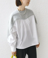 SHIPS WOMEN 【WEB限定】＜手洗い可能＞ダンボール 布帛 コンビ プルオーバー(ライトグレー) シップス トップス カットソー・Tシャツ グレー【送料無料】