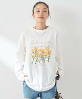 【SALE／40%OFF】earth music&ecology フラワープリントロンTee アースミュージック&エコロジー トップス カットソー・Tシャツ ホワイト グレー