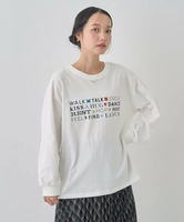 【SALE／50%OFF】earth music&ecology いいことワードロゴTシャツ アースミュージック&エコロジー トップス カットソー・Tシャツ ホワイト グレー ブルー