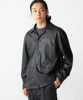 SHIPS MEN BENCH MARKING SHIRT: 合成皮革 カーコート シップス ジャケット・アウター ブルゾン・ジャンパー ブラック ブラウン【送料無料】