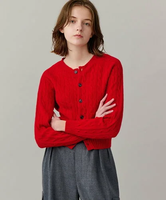 Bshop MORRIS & SONS ｜ ジーロンラム ケーブルニットカーディガン WOMEN ビショップ トップス ニット レッド ベージュ ブラウン ホワイト【送料無料】