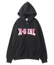 X-girl FAUX FUR LOGO ZIP UP SWEAT HOODIE エックスガール トップス パーカー・フーディー ブラック ホワイト【送料無料】