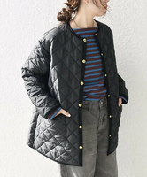 SHIPS any Traditional Weatherwear: ARKLEY キルティング ミドル ノーカラー コート シップス ジャケット・アウター ノーカラージャケット ブラック ホワイト ベージュ【送料無料】