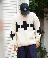 JOINT WORKS 【MacMahon Knitting Mills 】 +【Niche.】 Crew Neck Knit-Line Cross ジョイントワークス トップス ニット ホワイト ブラック【送料無料】