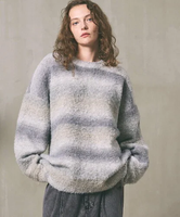 MAISON SPECIAL MOKOMOKO Gradation Border Prime-Over Crew Neck Knit Pullover メゾンスペシャル トップス ニット ブラック ブルー パープル【送料無料】