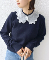 SHIPS WOMEN 【WEB限定】＜手洗い可能＞布帛 襟付き ニット プルオーバー シップス トップス ニット ネイビー グレー ホワイト【送料無料】