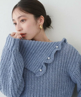 natural couture 【WEB限定】パール×フリルタートルニットプルオーバー ナチュラルクチュール トップス ニット ブルー ホワイト グレー ベージュ【送料無料】