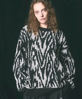 MAISON SPECIAL Prime-Over Thunder Mesh Jacquard Crew Neck Knit Pullover メゾンスペシャル トップス ニット ブラック ブルー【送料無料】