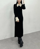 【SALE／50%OFF】archives 刺繍カラークラシカルリブニットワンピース アルシーヴ ワンピース・ドレス ワンピース ホワイト ブラック グレー【送料無料】