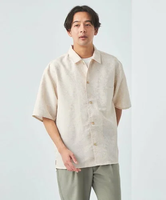 【SALE／30%OFF】UNITED ARROWS green label relaxing リネンライク ジャカード ワイドカラー 半袖 シャツ ユナイテッドアローズ アウトレット トップス シャツ・ブラウス ホワイト グリーン ネイビー【送料無料】