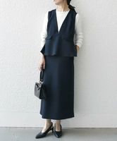 SHIPS any 《予約》SHIPS any:＜洗濯機可能＞ダブルクロス Vネック ペプラム ワンピース[NAVY BLUE] シップス ワンピース・ドレス ワンピース ネイビー ベージュ【送料無料】