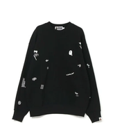 A BATHING APE MULTI LOGO RELAXED FIT CREWNECK SWEATSHIRT ア ベイシング エイプ トップス スウェット・トレーナー ブラック グレー【送料無料】