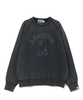 A BATHING APE WASHED FLEECE COLLEGE PATCH RELAXED FIT CREWNECK SWEAT ア ベイシング エイプ トップス スウェット・トレーナー グレー グリーン ブルー【送料無料】