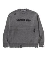 A BATHING APE DAMEGE RELAXED FIT SWEATER ア ベイシング エイプ トップス ニット ブラック【送料無料】