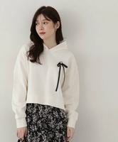 PROPORTION BODY DRESSING リボンブローチ付きフーディー プロポーションボディドレッシング トップス カットソー・Tシャツ ホワイト グレー ピンク【送料無料】