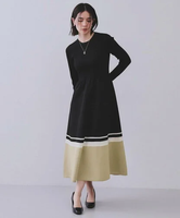 【SALE／40%OFF】OPAQUE.CLIP 配色ラインフィット&フレアニットワンピース【洗濯機洗い可/抗ピル】 オペークドットクリップ ワンピース・ドレス その他のワンピース・ドレス ネイビー ブラック【送料無料】