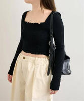 U by SPICK&SPAN 《予約》シャーリングカットトップス ユーバイスピックアンドスパン トップス カットソー・Tシャツ ホワイト ブラック【送料無料】