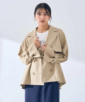 【SALE／30%OFF】YECCA VECCA パイピングショートトレンチコート イェッカヴェッカ ジャケット・アウター トレンチコート グレー ネイビー ベージュ【送料無料】