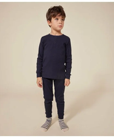 PETIT BATEAU 2x2リブ編み長袖パジャマ プチバトー インナー・ルームウェア パジャマ ネイビー【送料無料】