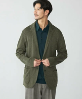 SHIPS MEN 【SHIPS別注】FLY3: コットン/リネン ヘリンボーン ニット ブレザー シップス ジャケット・アウター テーラードジャケット・ブレザー ネイビー グリーン【送料無料】