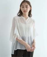 YECCA VECCA 袖フリルドビードットシアーシャツ イェッカヴェッカ トップス シャツ・ブラウス イエロー ブラック ホワイト【送料無料】