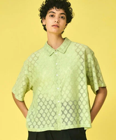 Bshop INDIA INDUSTRY ｜ レース 襟付き半袖シャツ WOMEN ビショップ トップス シャツ・ブラウス グリーン ブラック【送料無料】