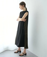 YECCA VECCA 【予約】プリーツMIX配色ワンピース イェッカヴェッカ ワンピース・ドレス その他のワンピース・ドレス ブラック ベージュ【送料無料】