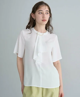 YECCA VECCA パールブローチ付きボウタイブラウス イェッカヴェッカ トップス シャツ・ブラウス ブルー ピンク ネイビー ホワイト【送料無料】