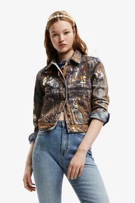 Desigual メタリック デニムトラッカージャケット