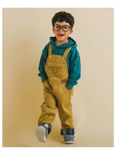 BEBE ONLINE STORE チェック 無地 ロゴ モンスター 刺繍 サロペット (80~110cm)