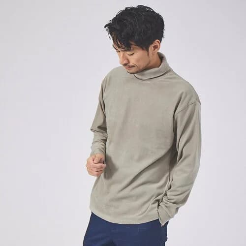 ABAHOUSE 起毛 スムース モックネック 長袖 Tシャツ