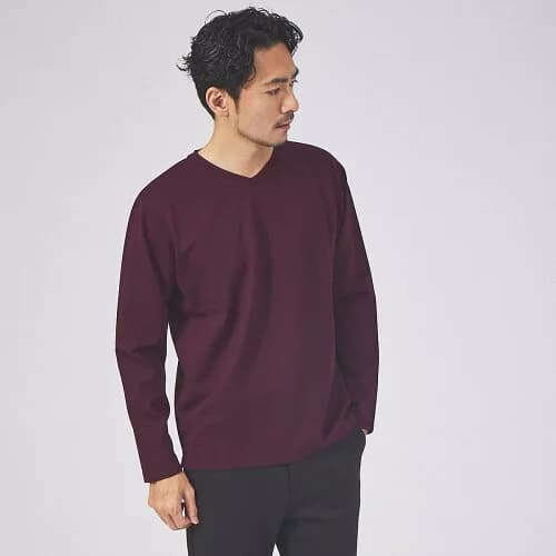 ABAHOUSE ポンチ Vネック 長袖 Tシャツ