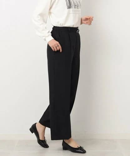 SHOO・LA・RUE センタープレスできちんと見え ベルト付き タックワイドパンツ