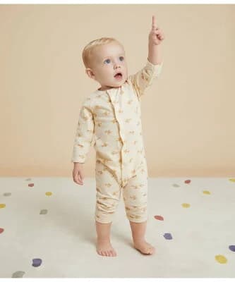 PETIT BATEAU スウェットプリント前開きロンパース