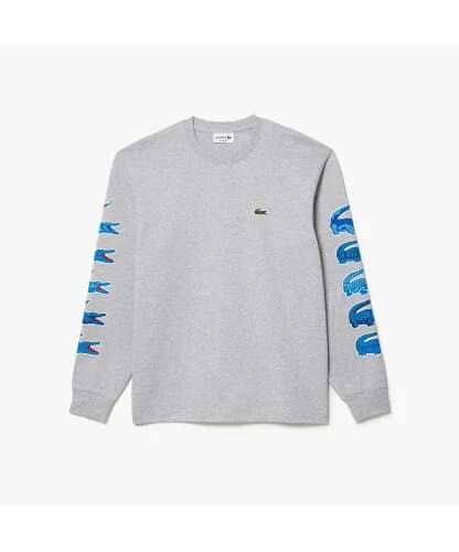 LACOSTE タイムラインクロックスリーブプリント長袖Tシャツ