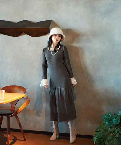 PROPORTION BODY DRESSING マーメイドドッキングスリーブニットワンピース