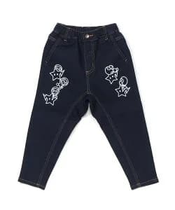 A BATHING APE (K)BABY MILO STA TAPERED JERSEY DENIM PANTS