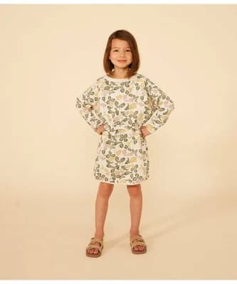 PETIT BATEAU スウェットフラワープリント長袖ワンピース