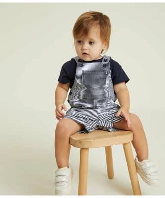 PETIT BATEAU ヒッコリーストライプショートサロペット