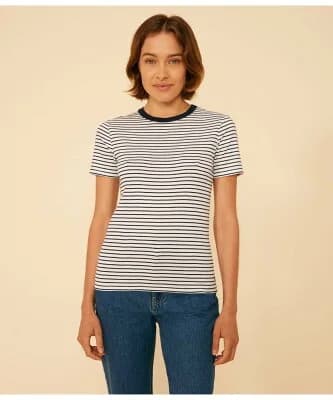 PETIT BATEAU ミニマリニエールクルーネック半袖Tシャツ