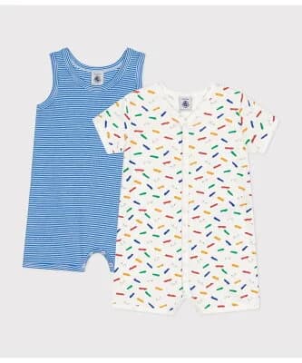 PETIT BATEAU プリントショートロンパース2枚組