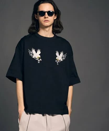 MAISON SPECIAL Eagle Embroidery Prime-Over Crew Neck T-shirt