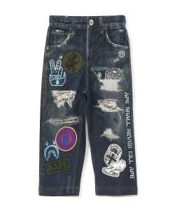 A BATHING APE BAPE EMBLEM DENIM PRINT SWEAT PANTS