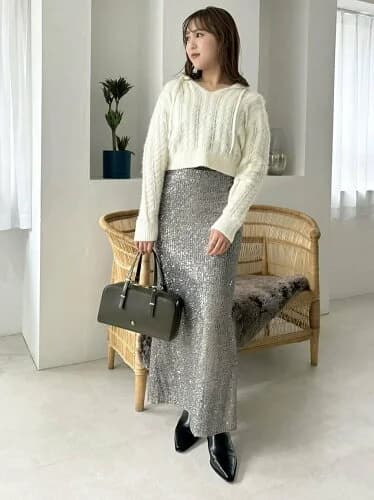LILY BROWN スパンコールロングナロースカート