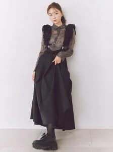 SNIDEL フリルサスぺンダー付きボリュームスカート