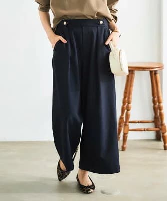 le.coeur blanc ウールライクウエストデザインワイドクロップドパンツ