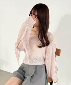 Heather リボンメッシュラメニット