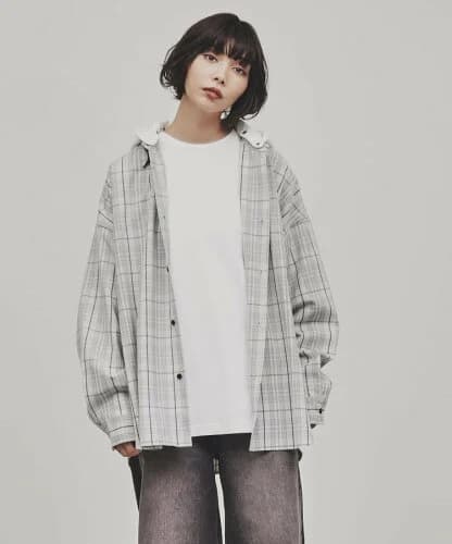 tk.TAKEO KIKUCHI フードレイヤーチェックシャツ
