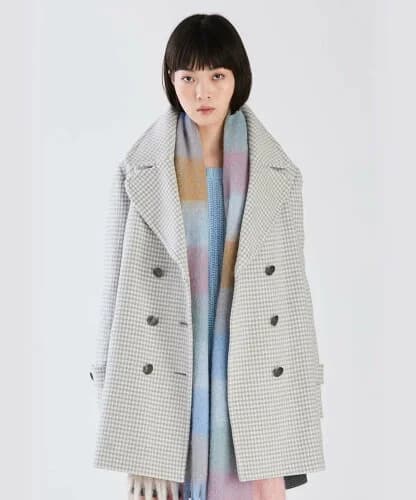 To b. by agnes b. WW68 MANTEAU ハウンドトゥースピーコート