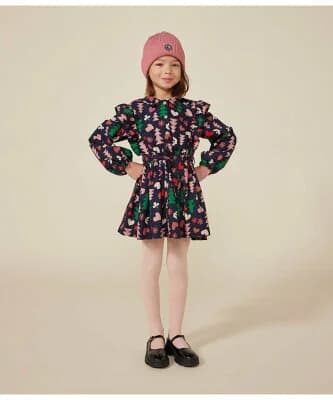 PETIT BATEAU サージ織り長袖ワンピース